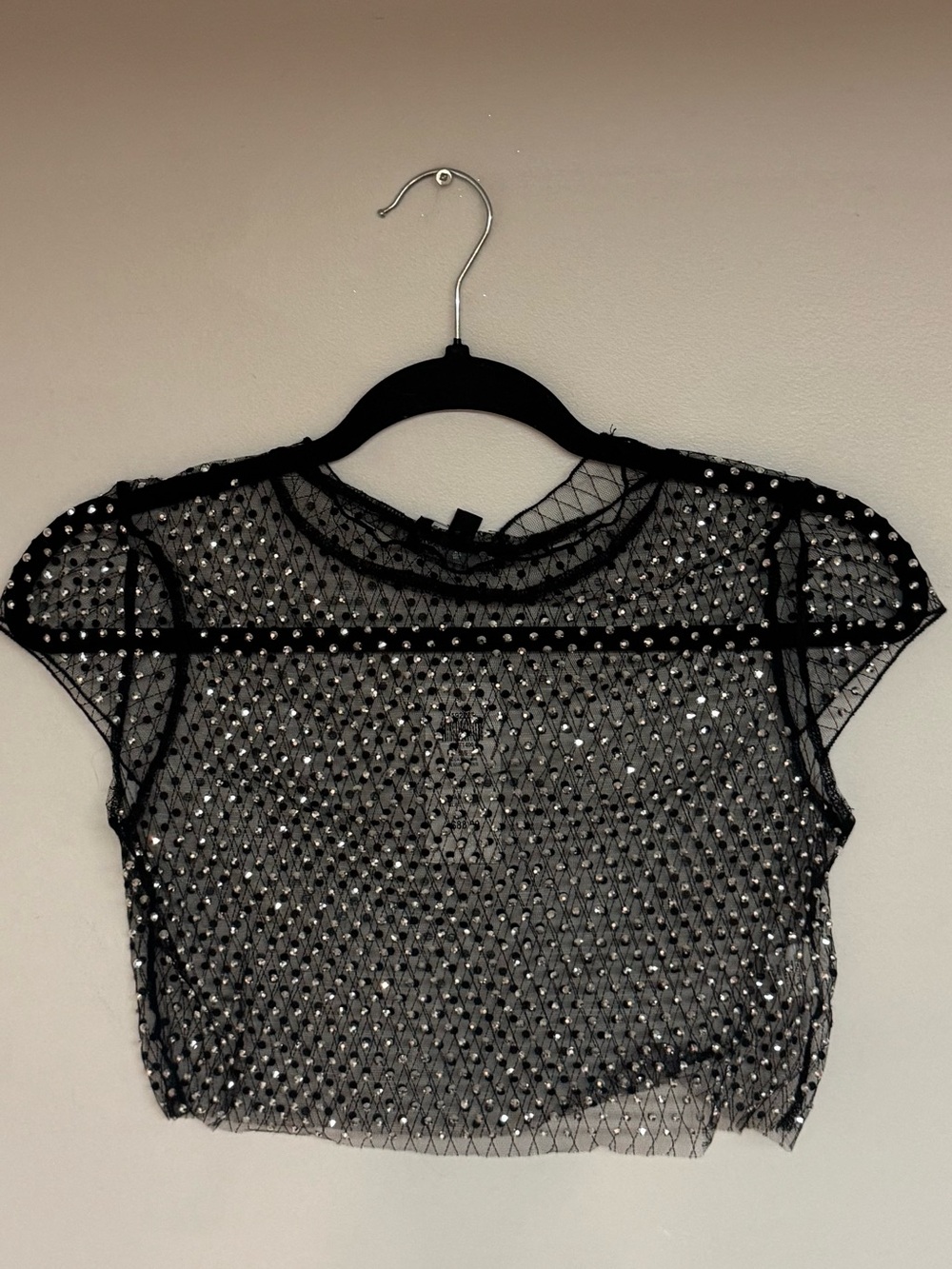 NWT - Honey Hot & Delicious Black Sheer Mesh Rhinestone Crop Top